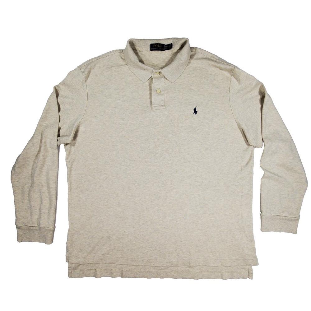 Polo Ralph‎ Lauren Long Sleeve Polo Shirt Heather Cream Brown Gray Pony XXL
